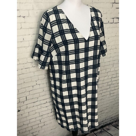 Madewell Blue White Plaid Ruffle Sleeve Babydoll Dress Popover Mini Size 12 - Picture 5 of 14